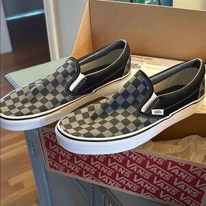 Vans Men's Checkered Slip-On Sneakers - Black and Gray